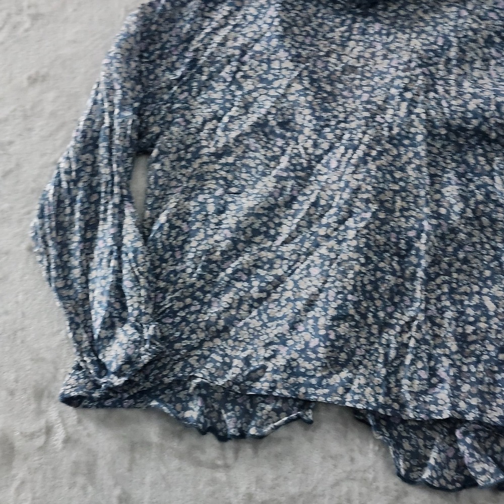 Lucky Brand Women XL Sheer‎ Peasant Blouse Ruffle Button Up Blue Floral NEW - Picture 14 of 16